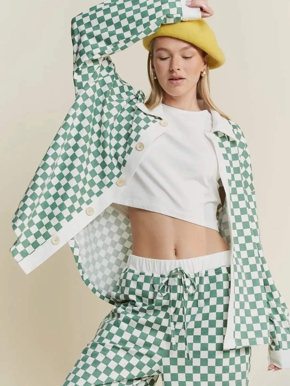 Jade By Jane Green & White Checkerboard Button-Up Shirt - Large (Will Fit To 1x)